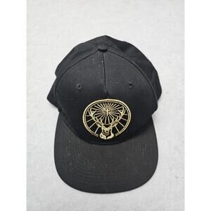 EUC Jagermeister Black Adjustable Baseball Hat Gold Logo Sharp Flat Bill Snapbac